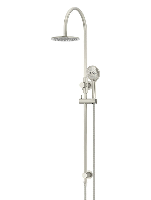 Round Gooseneck Shower Set With 200mm Shower Rose, Three-Function Hand Shower - Brushed Nickel
