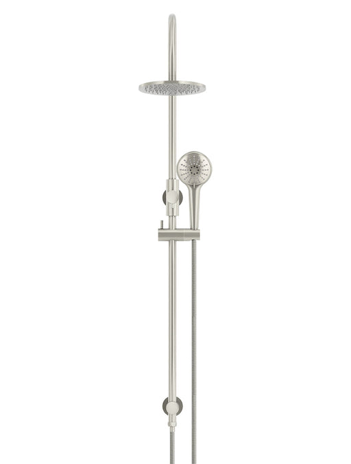 Round Gooseneck Shower Set With 200mm Shower Rose, Three-Function Hand Shower - Brushed Nickel