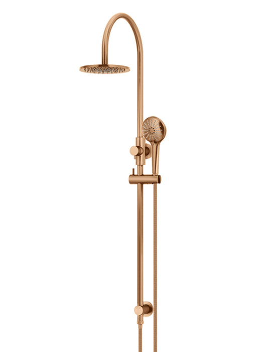 Round Gooseneck Shower Set With 200mm Shower Rose, Three-Function Hand Shower - Lustre Bronze