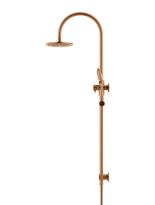 Round Gooseneck Shower Set With 200mm Shower Rose, Three-Function Hand Shower - Lustre Bronze