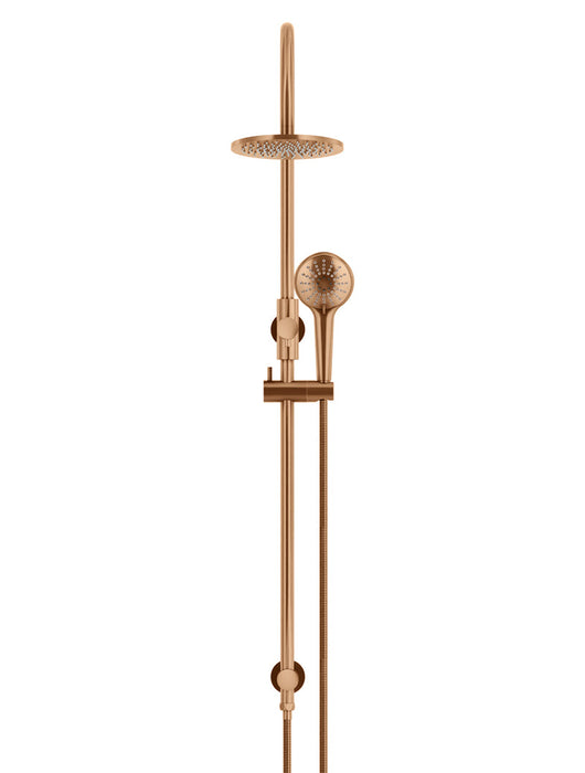 Round Gooseneck Shower Set With 200mm Shower Rose, Three-Function Hand Shower - Lustre Bronze