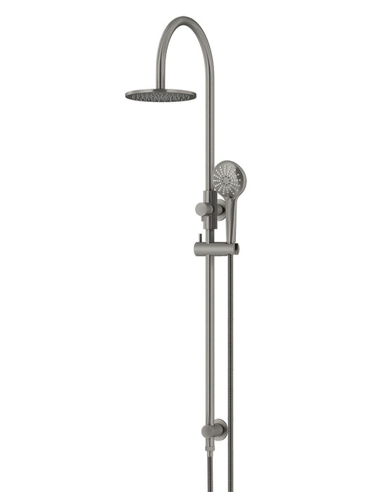 Round Gooseneck Shower Set With 200mm Shower Rose, Three-Function Hand Shower - Shadow Gunmetal