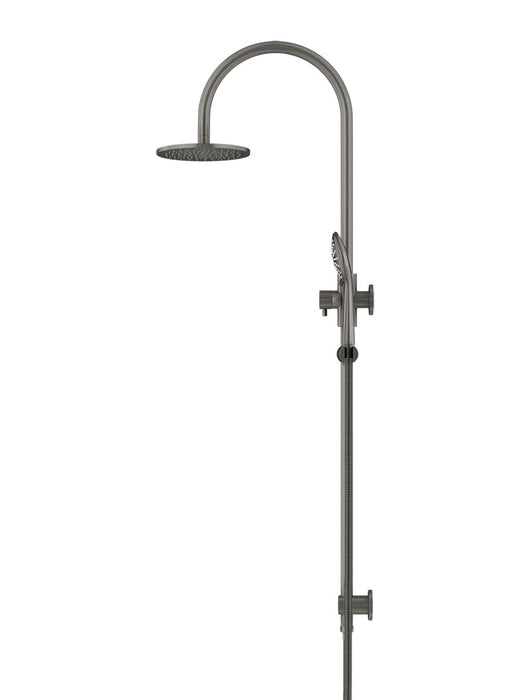 Round Gooseneck Shower Set With 200mm Shower Rose, Three-Function Hand Shower - Shadow Gunmetal