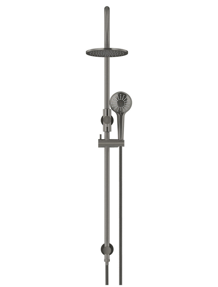 Round Gooseneck Shower Set With 200mm Shower Rose, Three-Function Hand Shower - Shadow Gunmetal