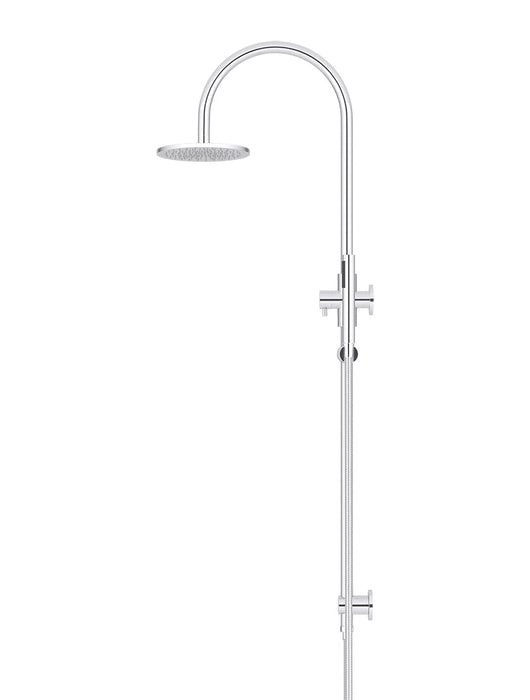 Round Gooseneck Shower Set With 200mm Shower Rose, Single-Function Hand Shower - Polished Chrome
