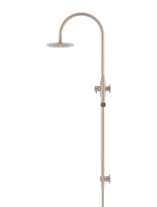 Round Gooseneck Shower Set With 200mm Shower Rose, Single-Function Hand Shower - Champagne