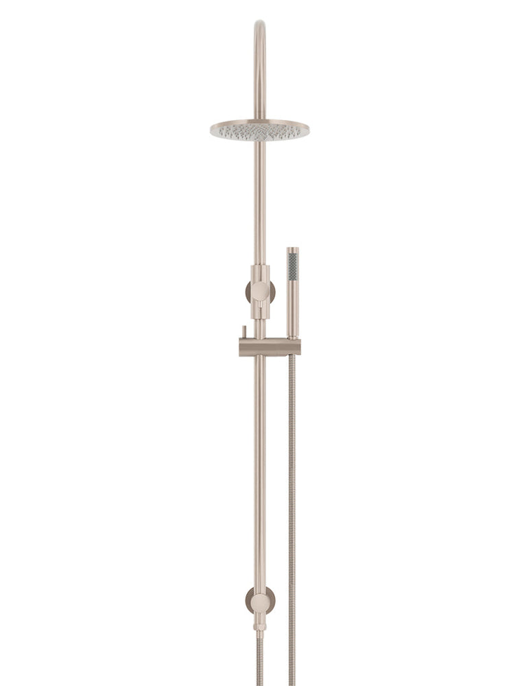 Round Gooseneck Shower Set With 200mm Shower Rose, Single-Function Hand Shower - Champagne