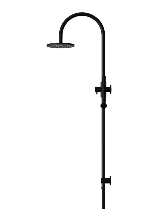 Round Gooseneck Shower Set With 200mm Shower Rose, Single-Function Hand Shower - Matte Black