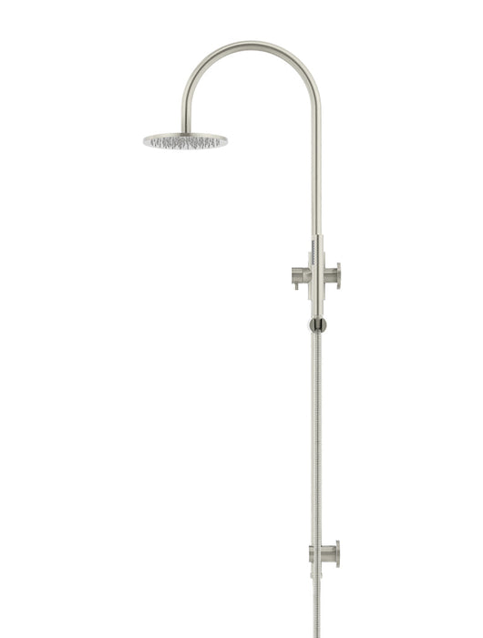 Round Gooseneck Shower Set With 200mm Shower Rose, Single-Function Hand Shower - Brushed Nickel