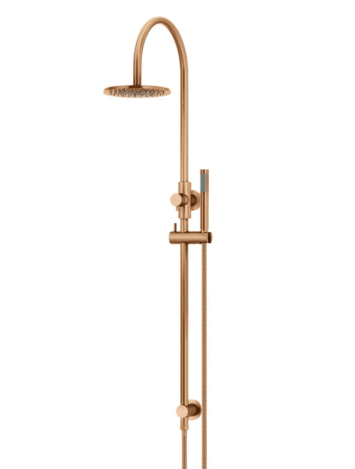 Round Gooseneck Shower Set With 200mm Shower Rose, Single-Function Hand Shower - Lustre Bronze