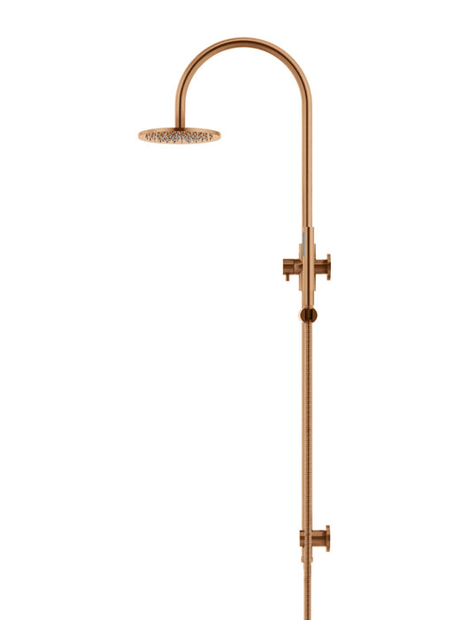 Round Gooseneck Shower Set With 200mm Shower Rose, Single-Function Hand Shower - Lustre Bronze