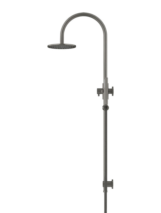 Round Gooseneck Shower Set With 200mm Shower Rose, Single-Function Hand Shower - Shadow Gunmetal