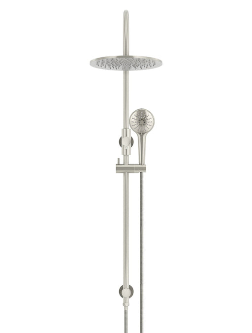Round Gooseneck Shower Set With 300mm Shower Rose, Three-Function Hand Shower - Brushed Nickel