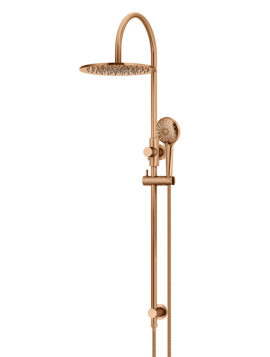 Round Gooseneck Shower Set With 300mm Shower Rose, Three-Function Hand Shower - Lustre Bronze