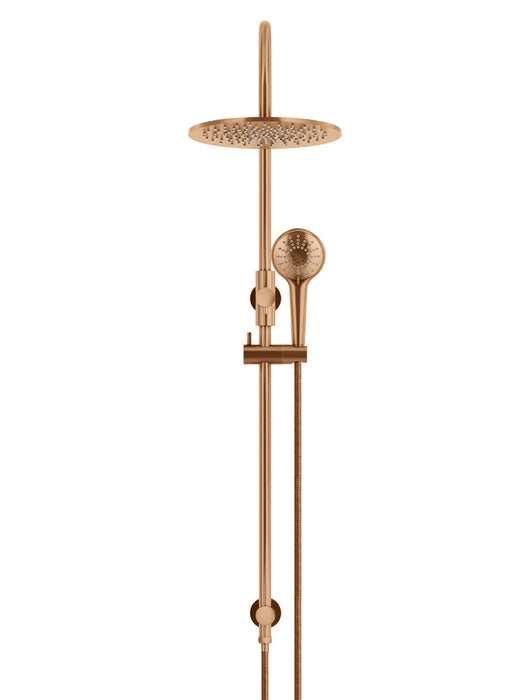 Round Gooseneck Shower Set With 300mm Shower Rose, Three-Function Hand Shower - Lustre Bronze