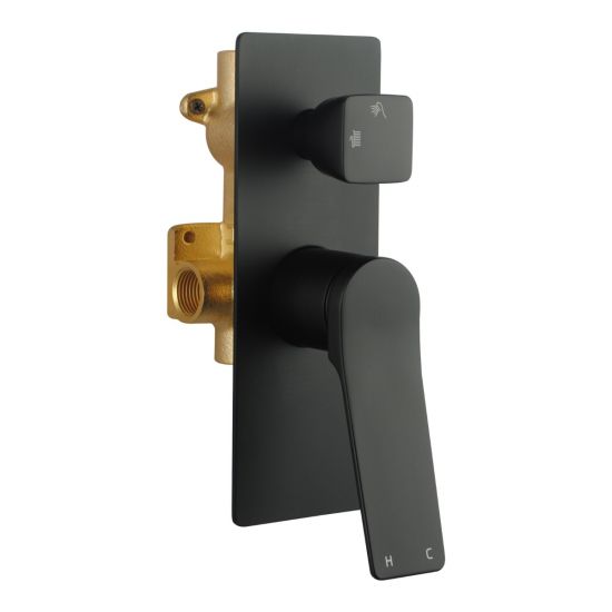 RUSHY Square Black Wall Mixer With Diverter