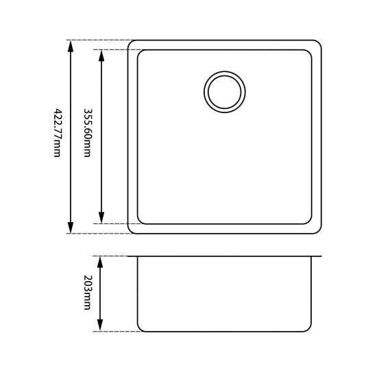 Black Granite Quartz Stone Kitchen/Laundry Sink Single Bowl Top/Under Mount 422*422*203mm