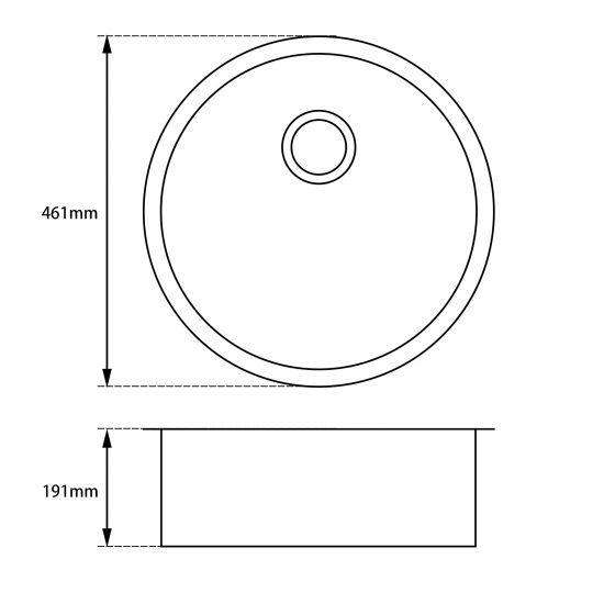 Granite Quartz Stone Kitchen/Laundry Sink lack Round Single Bowl Top/Under Mount 460mm