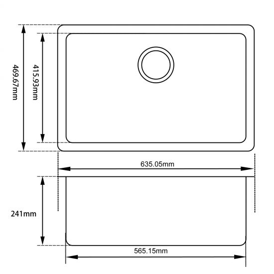 Black Granite Quartz Stone Undermount Kitchen Sink Single Bowl 635*470*241mm