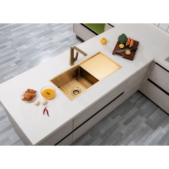 Brushed Gold Single Bowl Kitchen Sink with Drainer 960*450*230mm