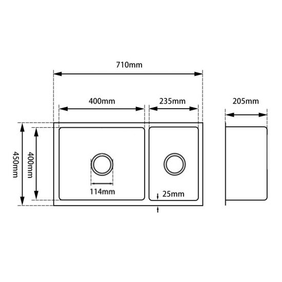 1.2mm 710x450x205mm Brushed Yellow Gold Double Bowls Under/Flush Mount Kitchen Sink