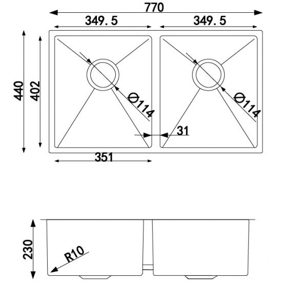 770*440*230mm Double Bowls Top/Undermount Kitchen/Laundry Stainless Steel Sink