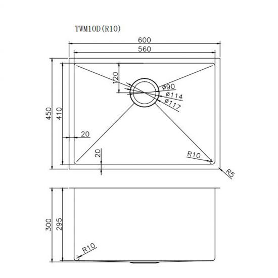 600x450x300mm 1.2mm  Top/Undermount Single Bowl Kitchen/Laundry Sink