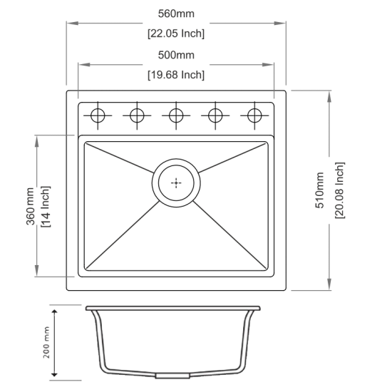 560 x 510 x 200mm Carysil White Single Bowl Granite Top/Flush/Under Mount Kitchen/Laundry Sink