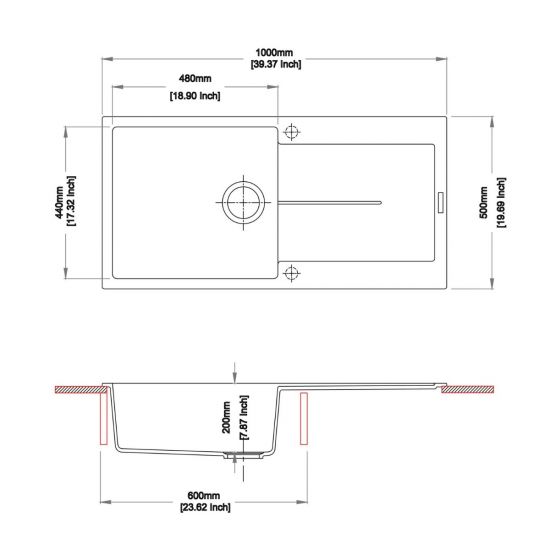Carysil White Single Bowl with Drainer Granite Kitchen Sink 1000*440mm