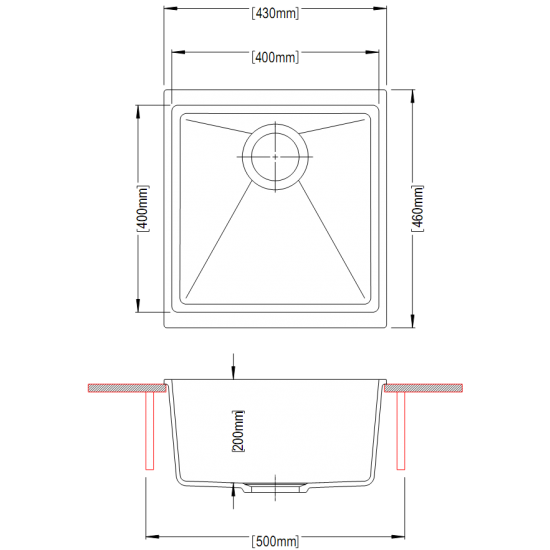 430 x 460 x 200mm Carysil White Single Bowl Granite Kitchen/Laundry Sink Top/Flush/Under Mount