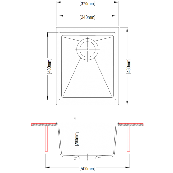 370 x 460 x 200mm Carysil White Single Bowl Granite Kitchen/Laundry Sink Top/Flush/Under Mount