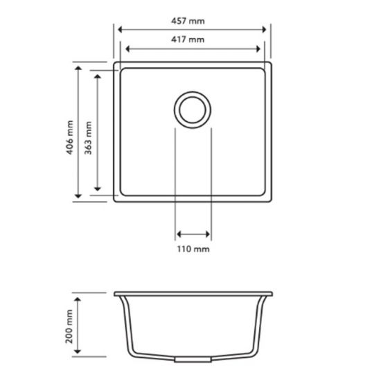 457 x 406 x 200mm Carysil White Single Bowl Granite Stone Kitchen/Laundry Sink Top/Flush/Under Mount