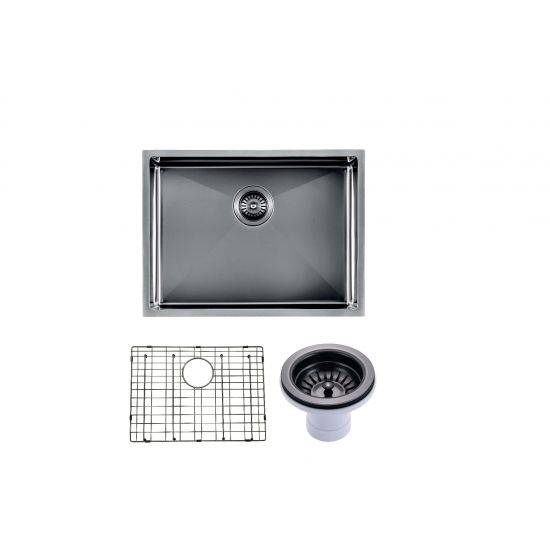 Gun Metal Grey 600x450x230mm 1.2mm Handmade Top/Undermount Single Bowl Kitchen Sink 304 Stainless Steel