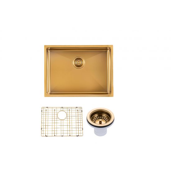 Brushed Gold 600x450x230mm 1.2mm Handmade Top/Undermount Single Bowl Kitchen Sink 304 Stainless Steel