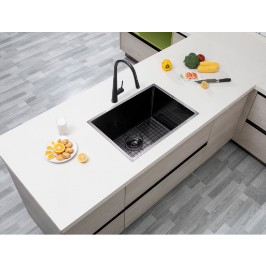 Gun Metal Grey 600x450x230mm 1.2mm Handmade Top/Undermount Single Bowl Kitchen Sink 304 Stainless Steel