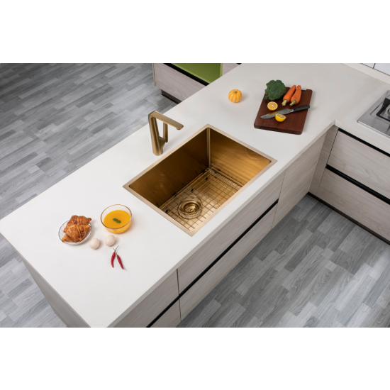 Brushed Gold 600x450x300mm 1.2mm Handmade Top/Undermount Single Bowl Kitchen/Laundry Sink