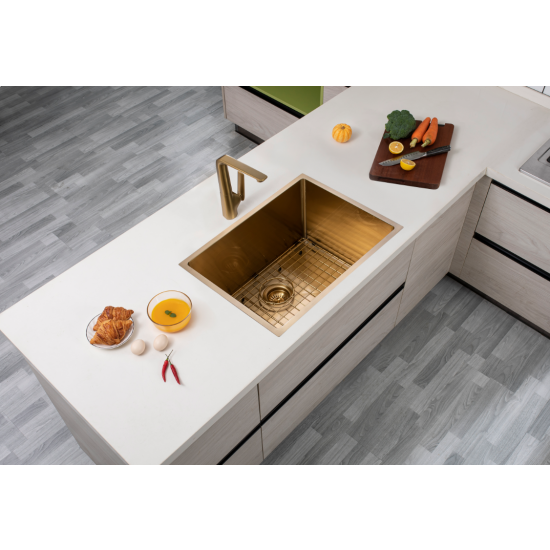 Brushed Gold 600x450x230mm 1.2mm Handmade Top/Undermount Single Bowl Kitchen Sink 304 Stainless Steel