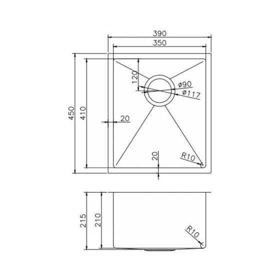 Gun Metal Grey 390x450x215mm 1.2mm Handmade Top/Undermount Single Bowl Kitchen Sink