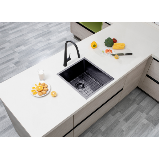 Gun Metal Grey 390x450x215mm 1.2mm Handmade Top/Undermount Single Bowl Kitchen Sink