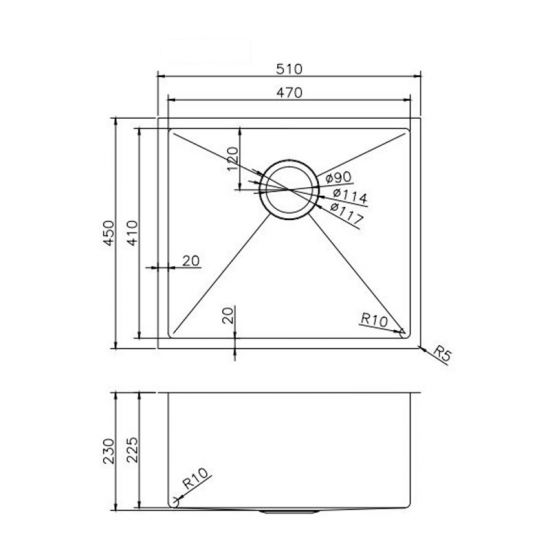 Brushed Gold 510x450x230mm 1.2mm Handmade Top/Undermount Single Bowl Kitchen/Laundry Sink
