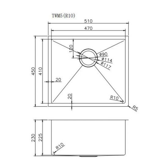 510x450x230mm 1.2mm Top/Undermount Single Bowl Kitchen/Laundry Sink