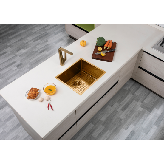 Brushed Gold 510x450x230mm 1.2mm Handmade Top/Undermount Single Bowl Kitchen/Laundry Sink