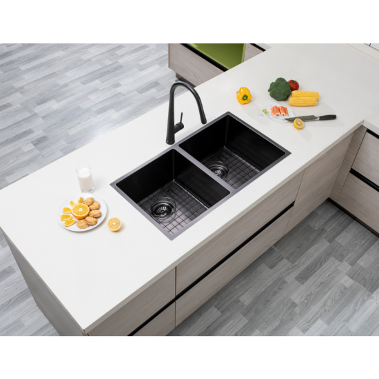 Gun Metal Grey  770x450x215mm 1.2mm Handmade Top/Undermount Double Bowls Kitchen Sink
