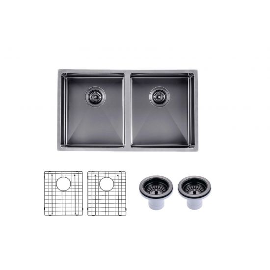 Gun Metal Grey 820x457x230mm 1.2mm Handmade Top/Undermount Double Bowls Kitchen Sink