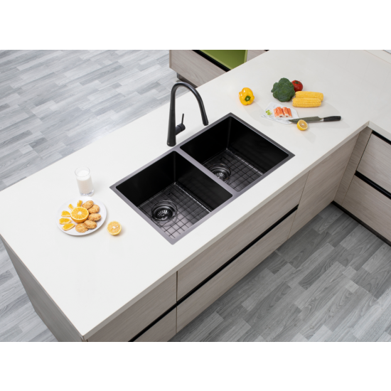 Gun Metal Grey 820x457x230mm 1.2mm Handmade Top/Undermount Double Bowls Kitchen Sink