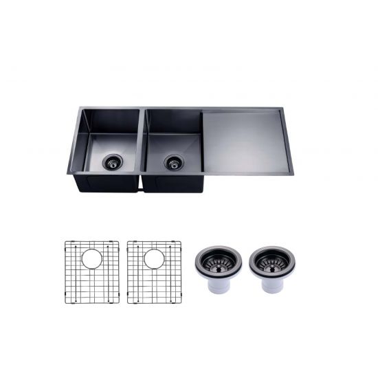 Gun Metal Grey Double Bowl Kitchen Sink with Drainer 1160*460*230mm