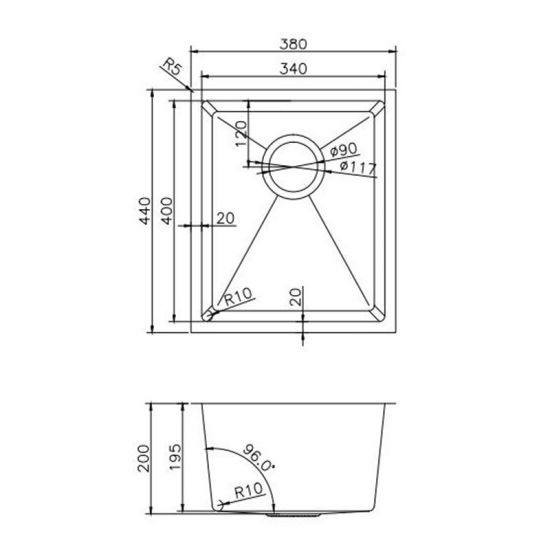 380x440x200mm 1.2mm  Top/Undermount Single Bowl Kitchen Sink