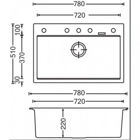 780 x 510 x 220mm Carysil Black Single Bowl Granite Stone Kitchen Sink Top/Under Mount