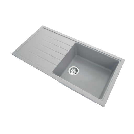 1000 x 500 x 220mm Carysil Concrete Grey Single Bowl With Drainer Board Granite Kitchen Sink Top/Flush/Under Mount