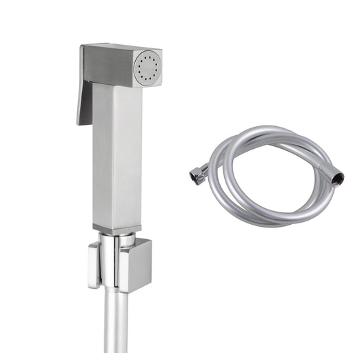 Square Brass Brushed Nickel Toilet Bidet Spray Kit with 1.2m PVC Hosetwo